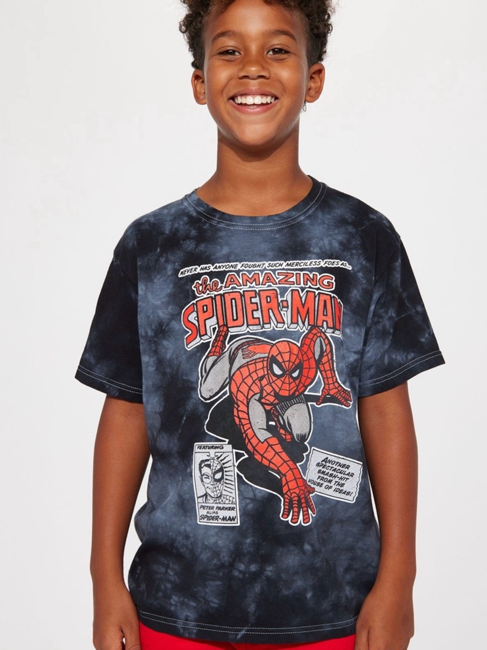 Marvel Spider Man 100% Cotton Black Tie Dye Crew Neck T-shirt Kids Boy Size 10
